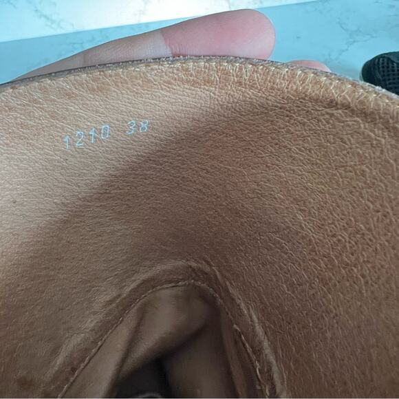 Max & Co Brown Leather Heeled Slouchy Mid Calf Boots Womens size 38 - Picture 5 of 14